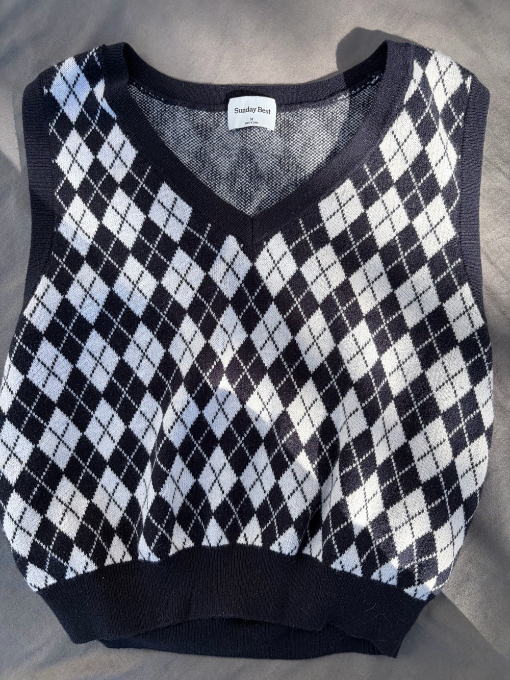 Sunday Best Black & White Argyle Knit V-Neck Sweater Vest